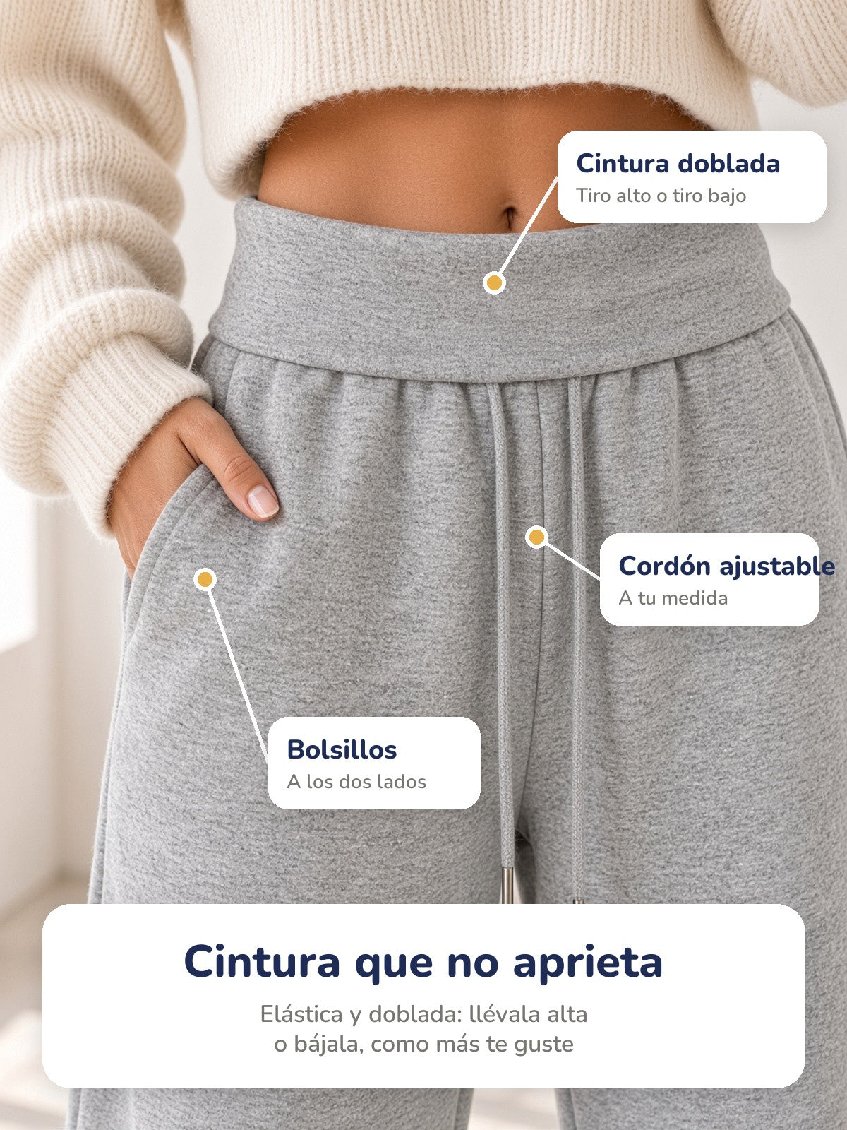 Cintura doblada con cordón y bolsillos